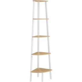   VASAGLE Sarok Polcrendszer 5 Szintes Létrás Állvány Természetes Tölgy és Matt Fehér