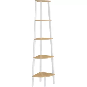   VASAGLE Sarok Polcrendszer 5 Szintes Létrás Állvány Természetes Tölgy és Matt Fehér