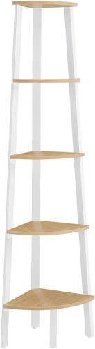 VASAGLE Sarok Polcrendszer 5 Szintes Létrás Állvány Természetes Tölgy és Matt Fehér