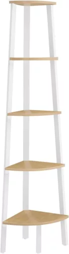 VASAGLE Sarok Polcrendszer 5 Szintes Létrás Állvány Természetes Tölgy és Matt Fehér
