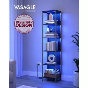   VASAGLE 6 Szintes Könyvespolc Állítható LED Világítással Acél Kerettel Ebony Black