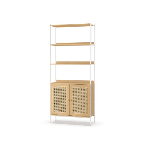 VASAGLE Boho Rattan Könyvespolc Fehér Fém Vázzal