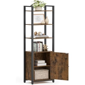   VASAGLE Ipari Stílusú Magas Könyvespolc Ajtóval Rusztikus Barna-Fekete