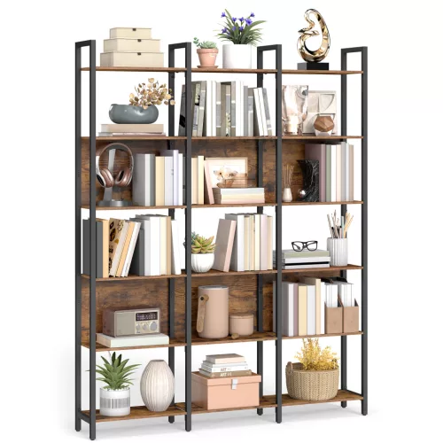 VASAGLE 6 szintes könyvespolc ipari stílusú acél vázas rusztikus barna és fekete