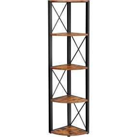   VASAGLE Ipari Stílusú 5-Szintes Sarokpolc Rusztikus Barna-Fekete