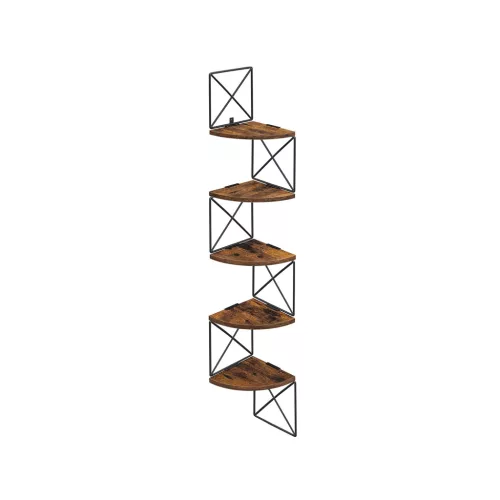 VASAGLE 5 Szintes Sarokpolc Falra Szerelhető Lebegő Polc Forgácslap Acél Rusztikus Barna Fekete
