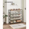 SONGMICS 5-Szintes Fém Cipőállvány Oxford Szövet Polcokkal Rusztikus Barna-Fekete