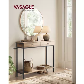   VASAGLE LNT015W01 konzolasztal 2 fiókkal acél vázzal tevebarna-fekete ipari design