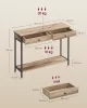 VASAGLE LNT015W01 konzolasztal 2 fiókkal acél vázzal tevebarna-fekete ipari design