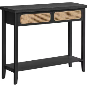 VASAGLE Boho Konzolasztal Rattan Fronttal Fekete