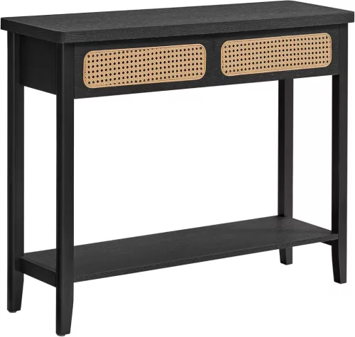 VASAGLE Boho Konzolasztal Rattan Fronttal Fekete
