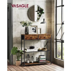   VASAGLE Keskeny Konzolasztal 2 Textil Fiókkal Rusztikus Barna és Tintafekete