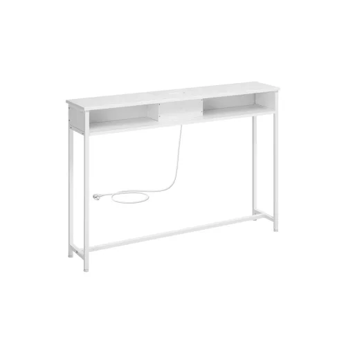 VASAGLE Konzolasztal Beépített Konnektorral Hófehér Tárolórekeszes