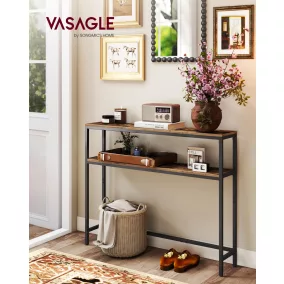  VASAGLE LNT131K01 Konzolasztal Forgácslap és Acél Vintage Barna/Tintafekete 2 Polcos Keskeny Dizájn