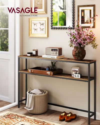 VASAGLE 2-szintes konzolasztal rusztikus barna és tintafekete 120 x 20 x 80 cm