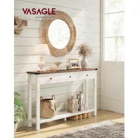   VASAGLE konzolasztal 3 fiókkal és polccal mézszínű barna vintage fehér