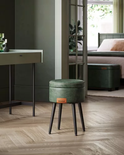 VASAGLE EKHO tároló ülőke fésülködőasztalhoz PU erdőzöld mid-century modern