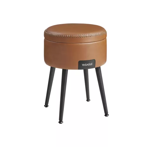 VASAGLE EKHO Tárolós Puff Mid-Century Modern Karamellbarna Műbőr Ülőke Acél Lábakkal