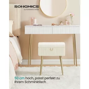   SONGMICS fésülködőasztal szék tároló rekesszel krémfehér fém lábakkal párnázott