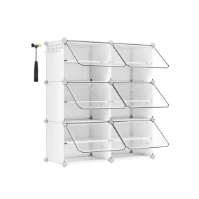   SONGMICS Moduláris Cipősszekrény 6 Rekesszel Fehér Műanyag Ajtókkal