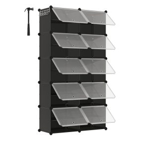   SONGMICS 10 szintes cipőtároló szekrény átlátszó ajtókkal fekete