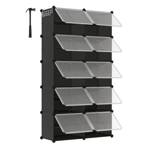 SONGMICS 10 szintes cipőtároló szekrény átlátszó ajtókkal fekete