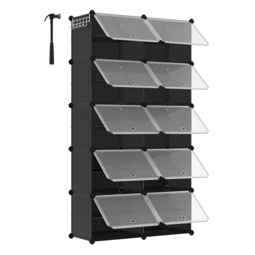 SONGMICS 10 szintes cipőtároló szekrény átlátszó ajtókkal fekete