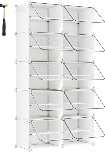 SONGMICS Moduláris Cipősszekrény Átlátszó Ajtókkal Fehér
