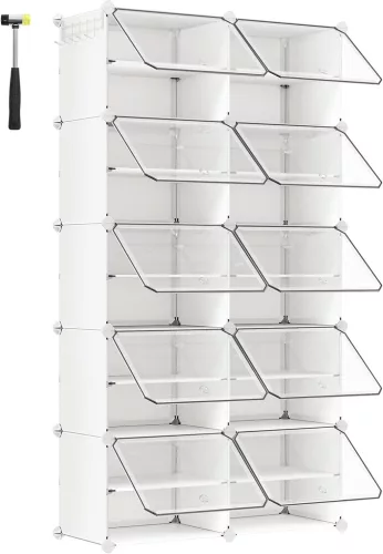 SONGMICS Moduláris Cipősszekrény Átlátszó Ajtókkal Fehér