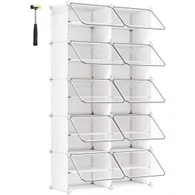   SONGMICS moduláris cipőtároló szekrény műanyag ajtókkal acél kerettel fehér