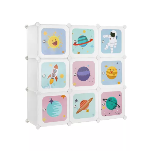 SONGMICS Űrhajós Gyerekszoba Tárolószekrény 10 Kockával Fehér