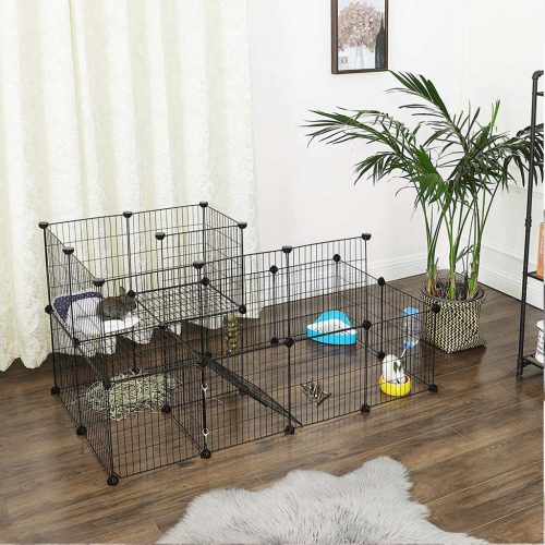 SONGMICS Moduláris Kisállat Ketrec Fémhálós Fekete 143x73x71 cm