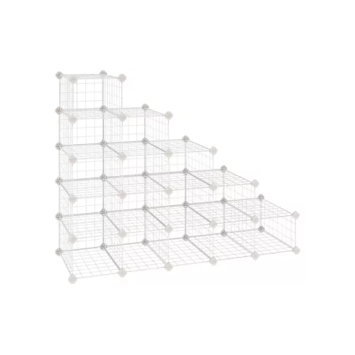 SONGMICS Moduláris Cipőtároló Szekrény 15 Rekesszel Fehér Fémhálós