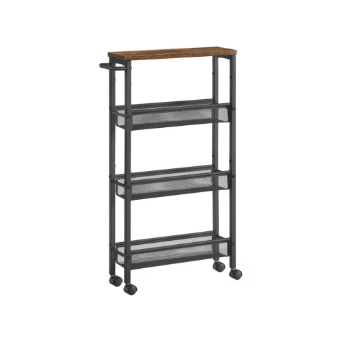 VASAGLE Keskeny Gurulós Konyhai Állvány 4 Szintes Vintage Barna-Fekete