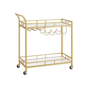   VASAGLE Luxus Arany Italszervírozó Kocsi Tükrös Üvegpolcokkal