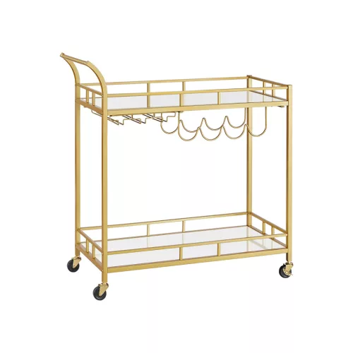 VASAGLE Luxus Arany Italszervírozó Kocsi Tükrös Üvegpolcokkal