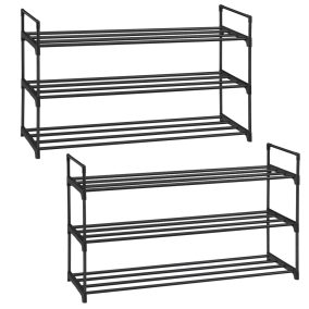   SONGMICS 3 szintes cipőtartó állvány fém fekete rakásolható
