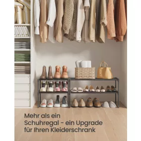   SONGMICS 2 szintes cipőtartó állvány fém fekete 30 x 68 x 33,8 cm