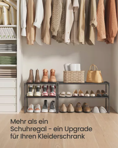 SONGMICS 2 szintes cipőtartó állvány fém fekete 30 x 68 x 33,8 cm