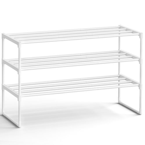 SONGMICS 3 szintes cipőtartó állvány fém gyöngyház fehér