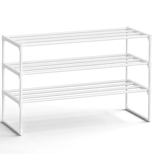 SONGMICS 3 szintes cipőtartó állvány fém gyöngyház fehér