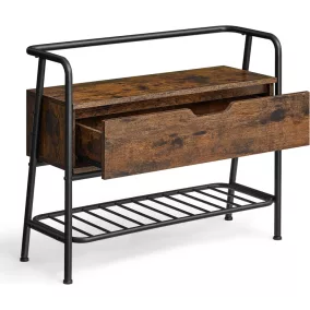   VASAGLE Ipari Stílusú Cipőtároló Pad Fiókkal Rusztikus Barna-Fekete