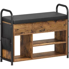   VASAGLE Vintage Cipőtároló Pad Tárolórekesszel Rusztikus Barna-Fekete