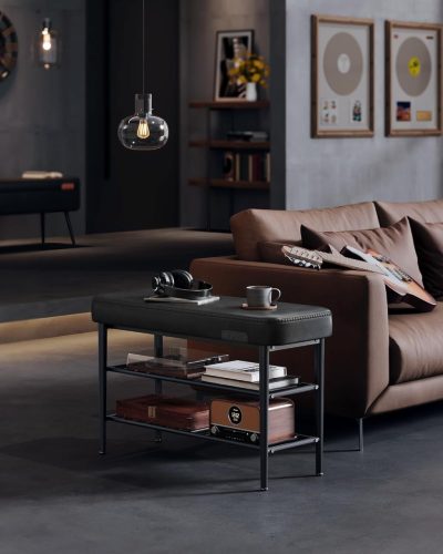 VASAGLE EKHO Cipőspad Ülőke Műbőr Fekete Modern Stílusú Előszobai Pad