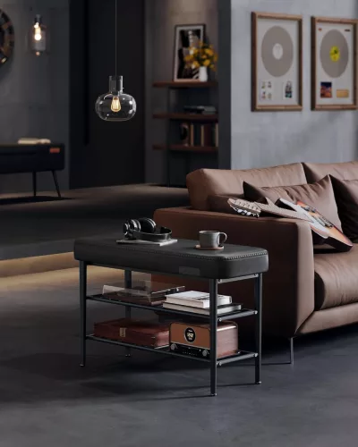 VASAGLE EKHO Cipőspad Ülőke Műbőr Fekete Modern Stílusú Előszobai Pad