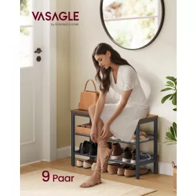   VASAGLE 3 szintes cipőtartó pad rusztikus barna és matt fekete ipari stílusú