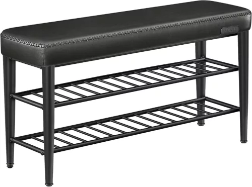 VASAGLE EKHO Cipőspad Műbőr Ülőpad Tárolóval Tintafekete