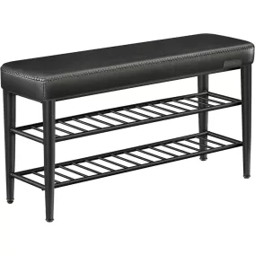   VASAGLE EKHO cipős pad műbőr tintafekete mid-century modern stílusú