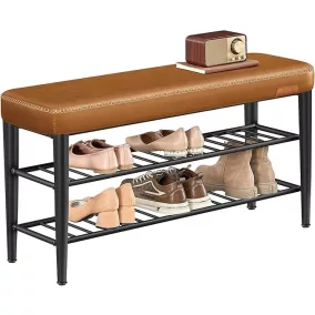   VASAGLE EKHO Karamell Barna Cipőspad Műbőr Ülőfelülettel Mid-Century Modern Stílusban