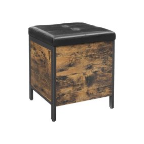   VASAGLE Ipari Tárolós Ülőke Műbőr Kárpitozással Rusztikus Barna-Fekete